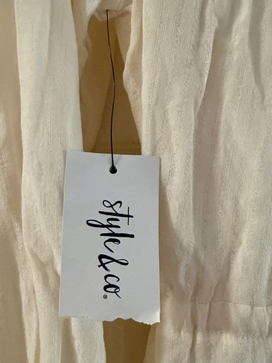 Style & Co Women's Cream Tiered Long-Sleeve Drawstring Dress - Picture 16 of 16